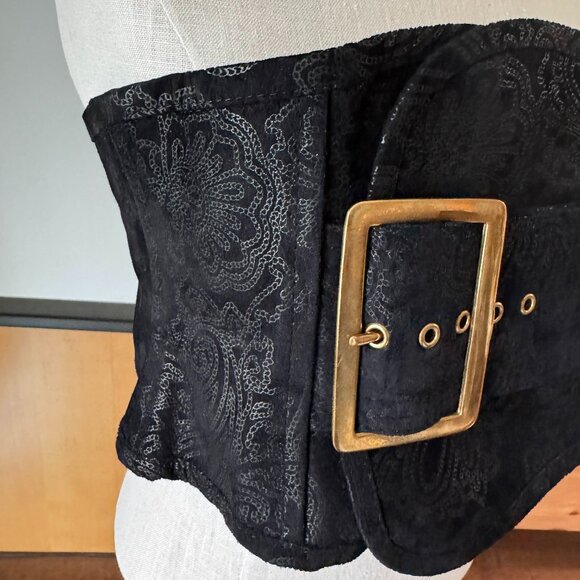 Atia Artisan Embossed Black Suede Corset Belt main image 12